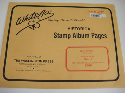 White Ace 2000 Isle of Man Stamp Singles Album Supplement MA-27 NOS