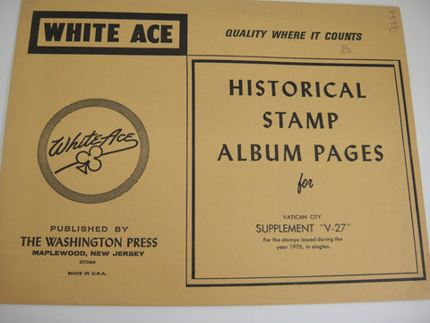 White Ace 1976 Vatican City Stamp Singles Album Supplement V-27 NOS