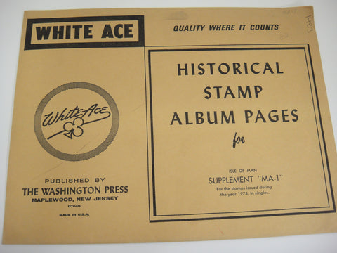 White Ace 1974 Isle of Man Stamp Singles Album Supplement MA-1 NOS