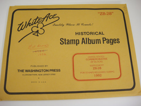 White Ace 1992 Commemorative Zip Blocks Supplement United States ZB-28