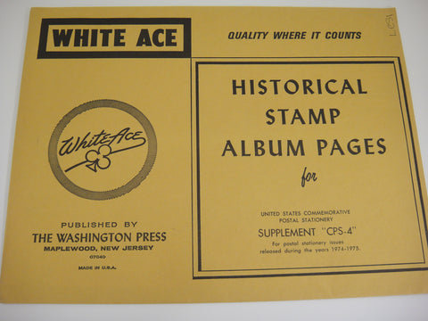 White Ace 1974-1975 Commemorative Postal Stationery Supplement United States CPS-4