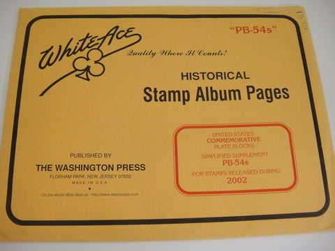 White Ace 2002 Commemorative Plate Blocks Simplified Supplement United States PB-54s