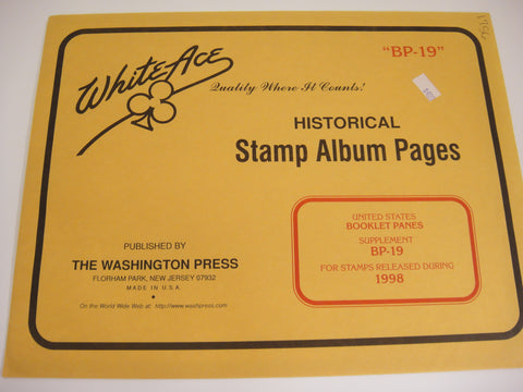 White Ace 1998 Booklet Panes Album Supplement United States BP-19 NOS