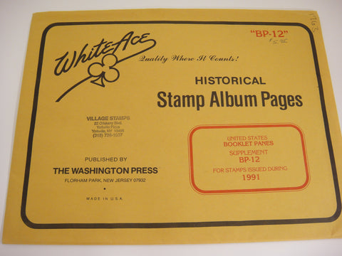 White Ace 1991 Booklet Panes Album Supplement United States BP-12