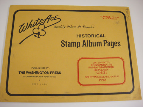 White Ace 1992 Commemorative Postal Stationery Supplement United States CPS-21