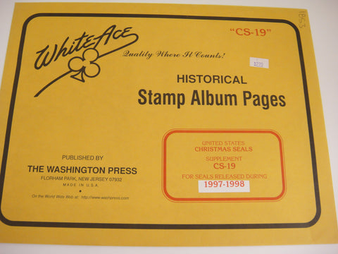 White Ace Christmas Seals Stamps Album Supplement United States 1997-1998 CS-19