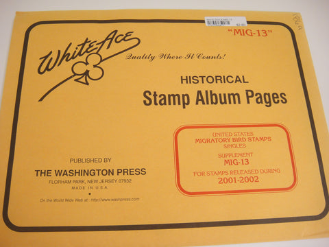 White Ace Migratory Bird Stamps Album Supplement United States 2001-2002 MIG-13