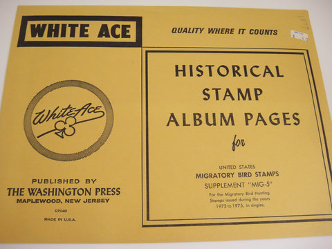 White Ace Migratory Bird Stamps Album Supplement United States 1972-1975 MIG-5