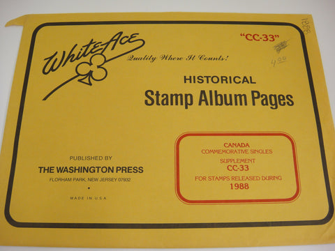 White Ace 1988 Canada Commemorative Singles Stamp Supplement CC-33 NOS