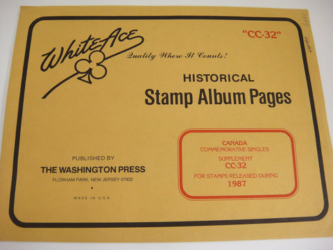 White Ace 1987 Canada Commemorative Singles Stamp Supplement CC-32 NOS