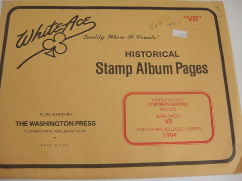 White Ace 1994 U.S. Commemorative Blocks Album Supplement VB NOS