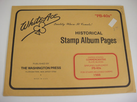 White Ace 1988 U.S. Commemorative Plate Blocks Simplified Supplement PB-40s NOS