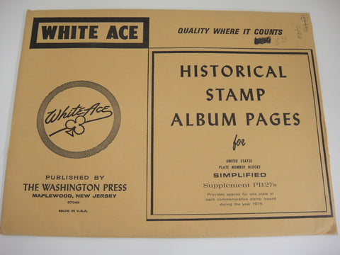 White Ace 1975 United States Commemorative Plate Blocks Simplified Supplement PB-27s