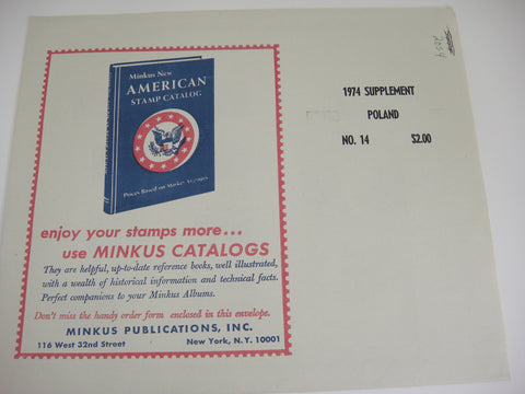 Minkus 1974 Poland Stamp Album Supplement 14 NOS