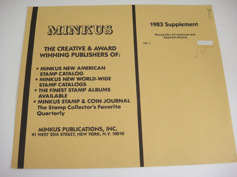 Minkus 1983 Palau Stamp Album Supplement #1 NOS