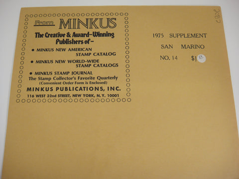 Minkus 1975 San Marino Stamp Album Supplement 14 NOS