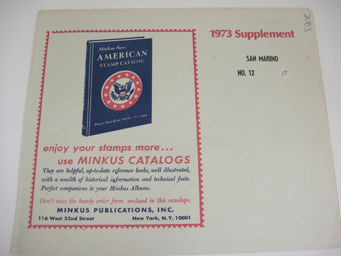 Minkus 1973 San Marino Stamp Album Supplement 12 NOS