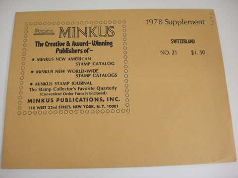 Minkus 1978 Switzerland Stamp Album Supplement 21 NOS