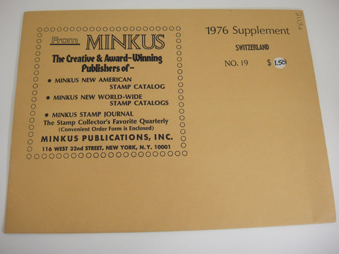 Minkus 1976 Switzerland Stamp Album Supplement 19 NOS