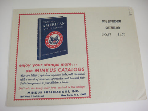 Minkus 1974 Switzerland Stamp Album Supplement 17 NOS