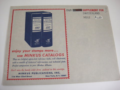 Minkus 1969 Switzerland Stamp Album Supplement 12 NOS
