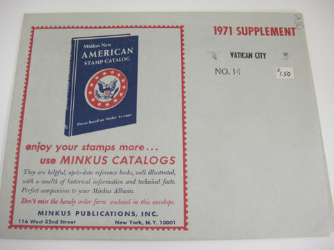 Minkus 1972 Vatican City Stamp Album Supplement 14 NOS