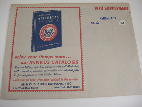 Minkus 1970 Vatican City Stamp Album Supplement 13 NOS