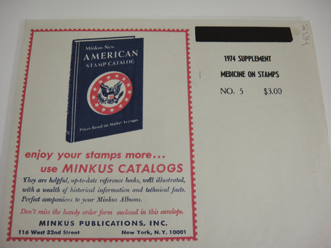 Minkus 1974 Medicine on Stamps Stamp Album Supplement 5 United States NOS