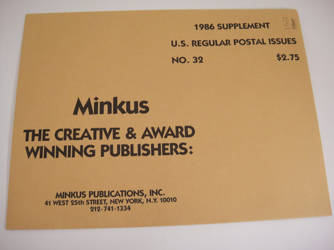 Minkus 1986 United States Regular Issues Stamp Album Supplement 32 MUSR86 NOS