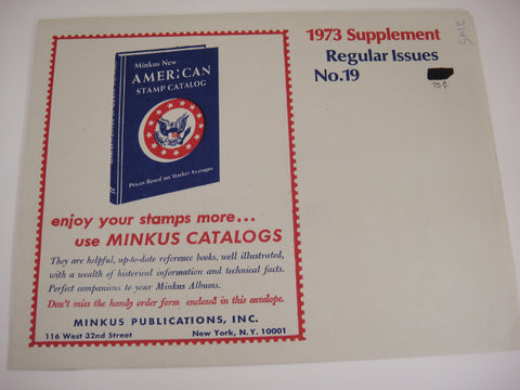 Minkus 1973 United States Regular Issues Stamp Album Supplement 19 NOS