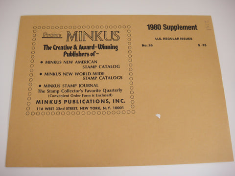 Minkus 1980 United States Regular Issues Stamp Album Supplement 26 NOS