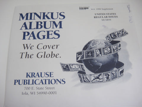 Minkus 1998 United States Regular Issues Stamp Album Supplement MUSR98