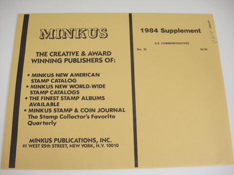 Minkus 1984 United States Commemoratives Stamp Supplement #35 MUSC84 New Old Stock