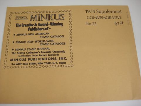 Minkus 1974 United States Commemoratives Stamp Supplement 25 MUSC74 NOS