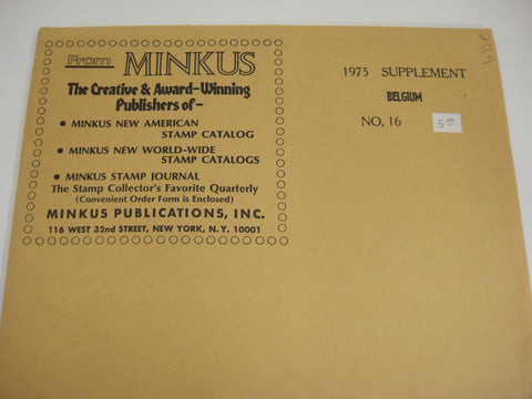Minkus 1975 Belgium Stamp Album Supplement 16 NOS
