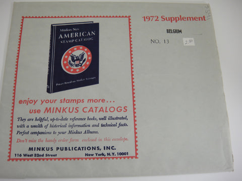 Minkus 1972 Belgium Stamp Album Supplement 13 NOS