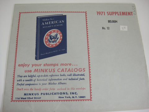 Minkus 1971 Belgium Stamp Album Supplement 12 NOS