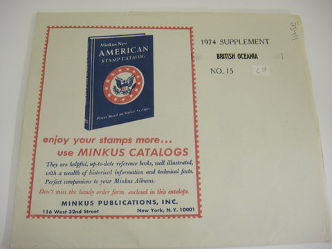 Minkus 1974 British Oceania Stamp Album Supplement 15 NOS