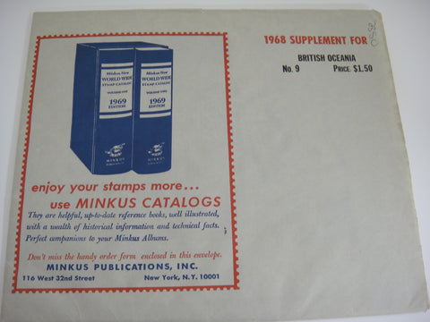 Minkus 1968 British Oceania Stamp Album Supplement 9 NOS