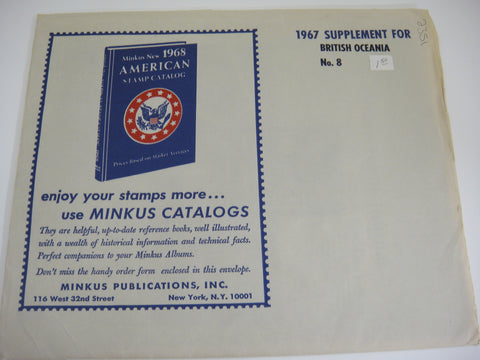 Minkus 1967 British Oceania Stamp Album Supplement 8 NOS