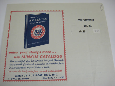 Minkus 1974 Austria Stamp Album Supplement 16 NOS
