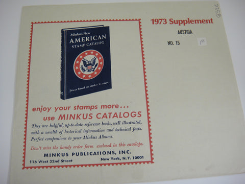 Minkus 1973 Austria Stamp Album Supplement 15 NOS