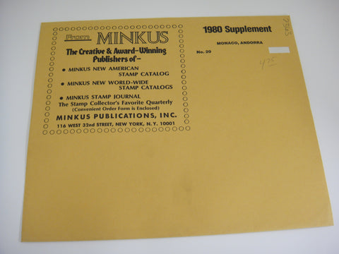 Minkus 1980 Monaco Andorra Stamp Album Supplement 20