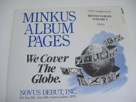 Minkus 1994 British Europe Volume 3 Stamp Album Supplement Malta
