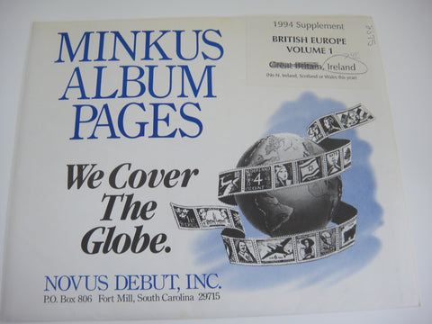 Minkus 1994 British Europe Ireland Volume 1 Stamp Album Supplement