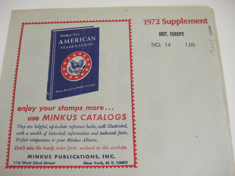 Minkus 1972 British Europe Stamp Album Supplement 14 NOS