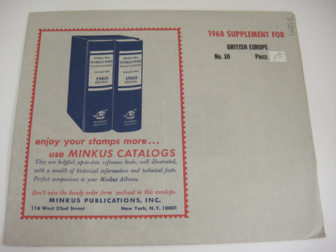 Minkus 1968 British Europe Stamp Album Supplement 10 NOS