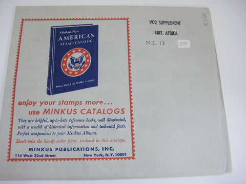 Minkus 1972 British Africa Stamp Album Supplement 13 NOS