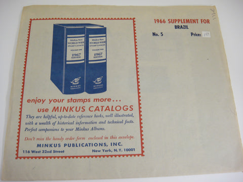 Minkus 1966 Brazil Stamp Album Supplement 5NOS