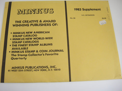 Minkus 1983 Zip Blocks Stamp Album Supplement 20 United States
